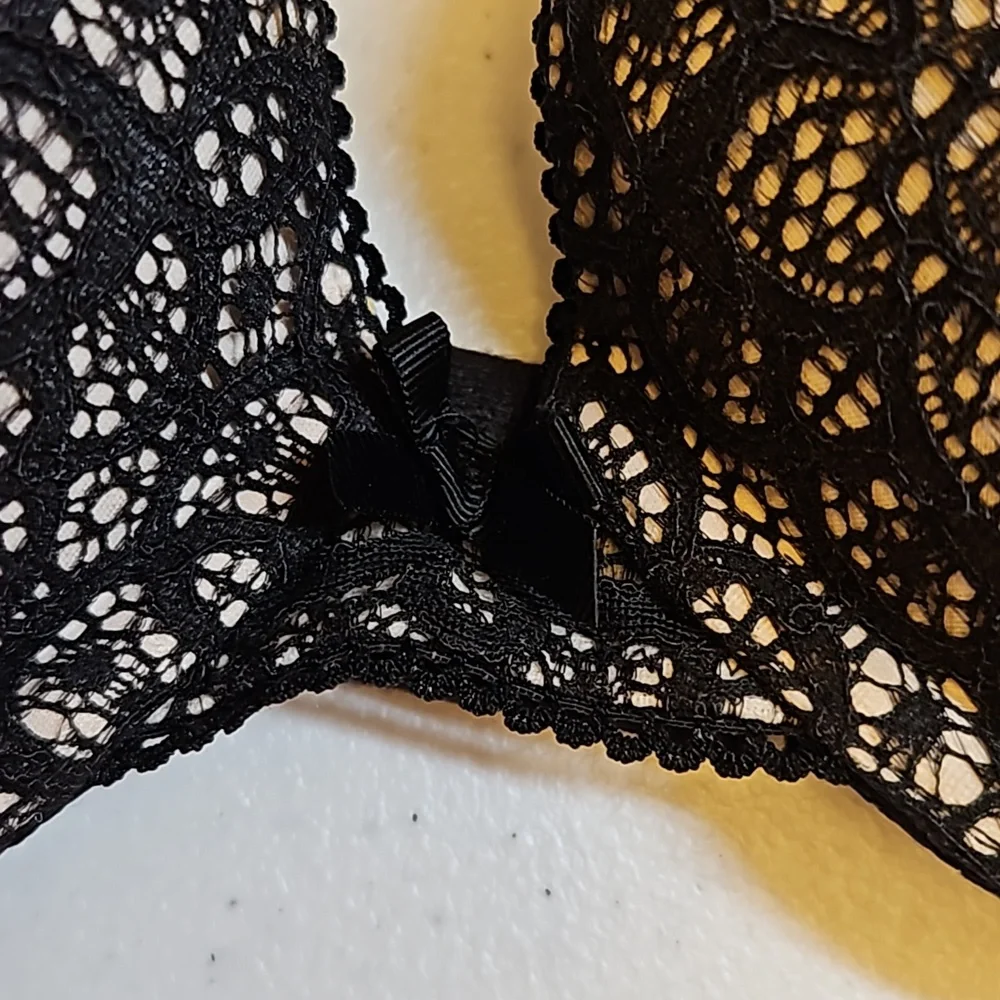 VICTORIA'S SECRET BRA DREAM ANGELS PUSH-UP 32C BLACK TAN NWOT lace